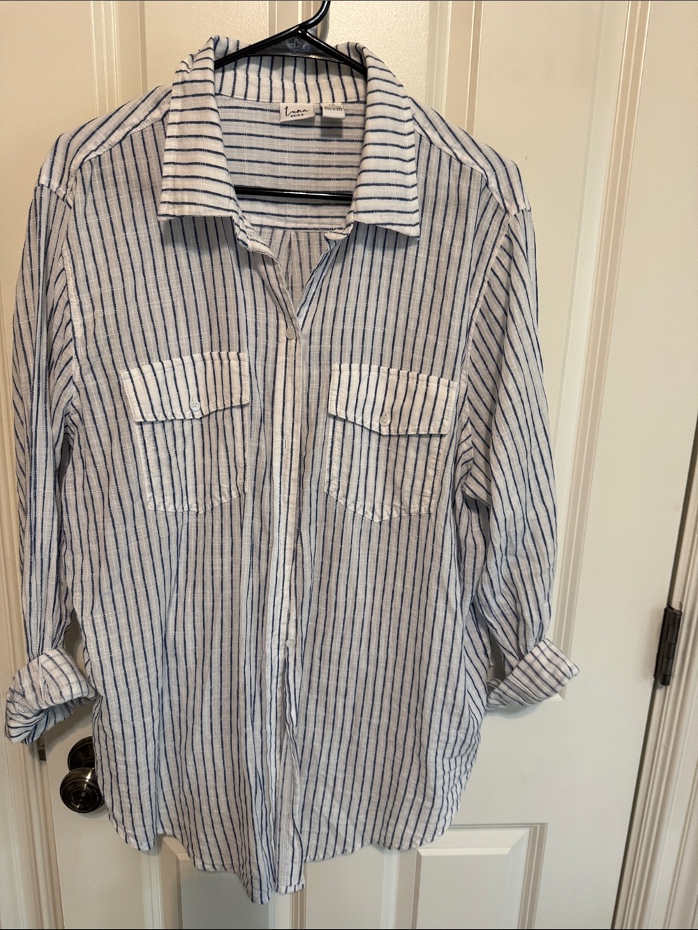 Relaxed Striped Button-Down Shirt - White & Blue